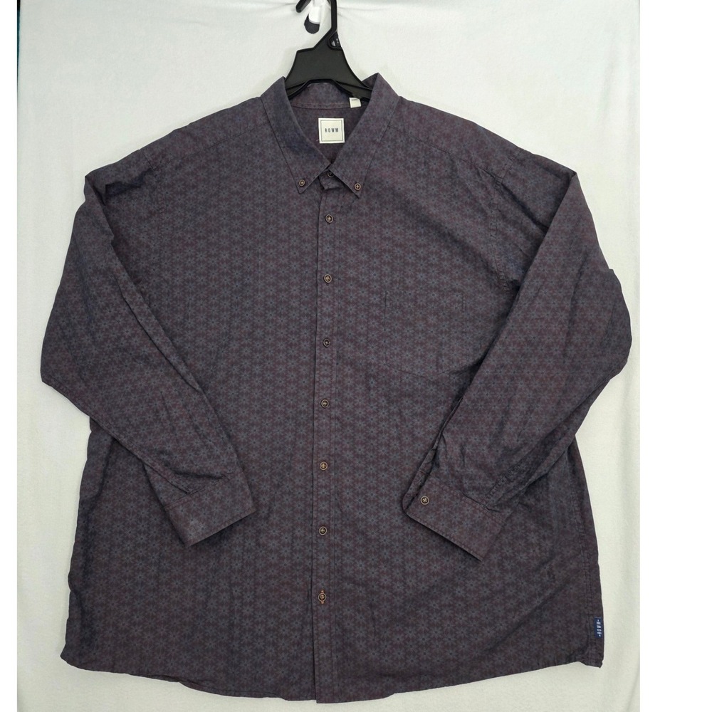 ROWM Geometric Pattern Button Down Shirt 4XT Burgundy Cotton Long Sleeve Tall